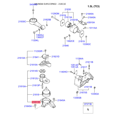 Кронштейн проводки (джгут, коса) 21811-1C110 Mobis - 218111C110 - схема з каталогу 21811E, EUR1C0PA02 218111C110