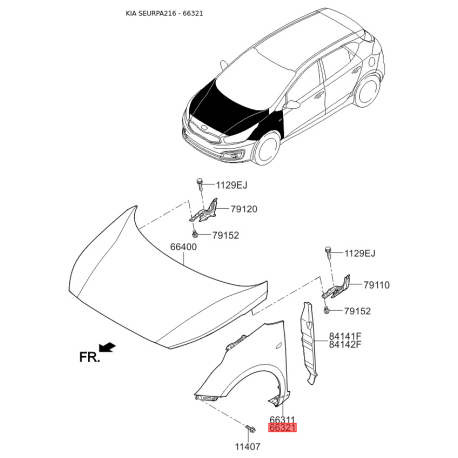Крыло правое 66321-A2000 Mobis - 66321A2000 - схема с каталога 66321, SEURPA216 66321A2000