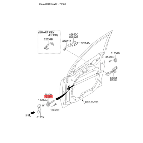 Петля бічних дверей 79380-1U000 Mobis - 793801U000 - схема з каталогу 79380, AKMAPXMA12 793801U000