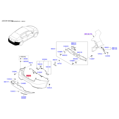 Бампер 86611-1W500 Mobis - 866111W500 - схема з каталогу 86610, KKMAPIH15 866111W500