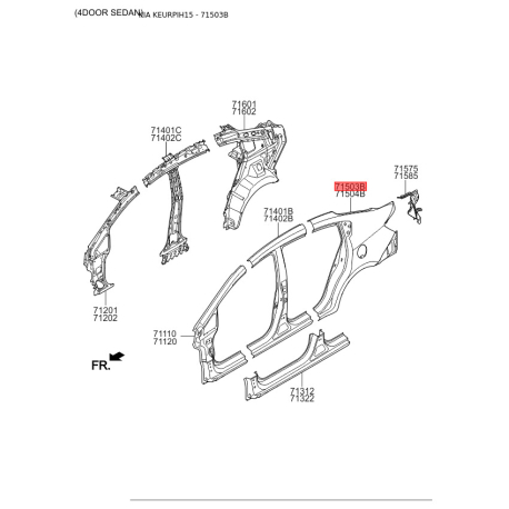 Крыло заднее (или часть боковины) левое 71503-1WC20 Mobis - 715031WC20 - схема с каталога 71503B, KEURPIH15 715031WC20