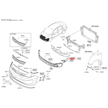 Крепление фонарь задний правое 92454-2K010 Mobis - 924542K010 - схема с каталога 92408A, KEURPIH15 924542K010