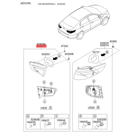 Фонарь задний левый 92403-4X200 Mobis - 924034X200 - схема с каталога 92403D, RRUSPDXR12 924034X200