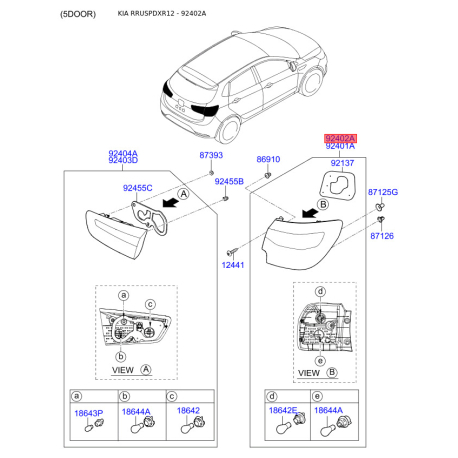 Фонарь задний правый 92402-4X000 Mobis - 924024X000 - схема с каталога 92402A, RRUSPDXR12 924024X000