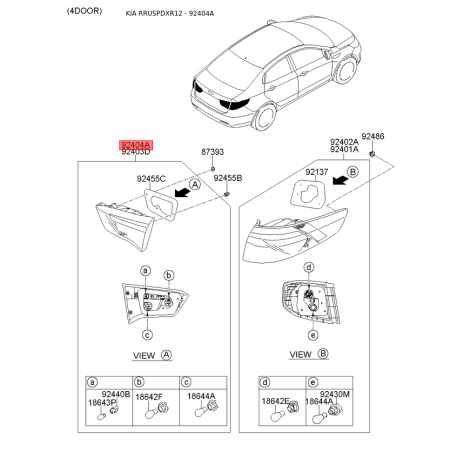 Ліхтар задній правий 92404-4X000 Mobis - 924044X000 - схема з каталогу 92404A, RRUSPDXR12 924044X000