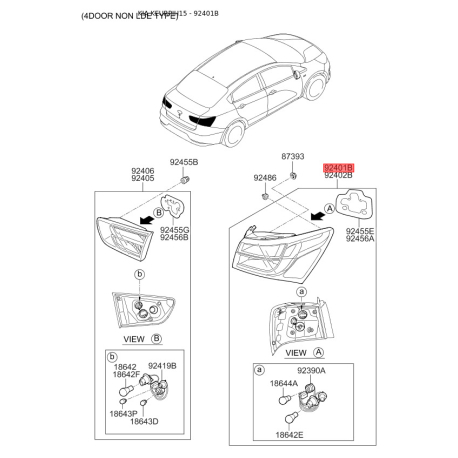 Фонарь задний левый 92401-1W010 Mobis - 924011W010 - схема с каталога 92401B, KEURPIH15 924011W010
