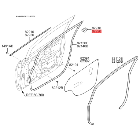 Гвинт ущільнювача дверей правий 82280-1W000 Mobis - 822801W000 - схема з каталогу 82920, KKMAPIH15 822801W000
