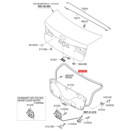 Уплонитель крышки багажаника (задней двери) 87321-4Y000 Mobis - 873214Y000 - схема с каталога 87321H, REURPDXR15 873214Y000