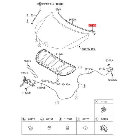 Шумоизоляция (теплоизоляция) капота левая 86432-4Y000 Mobis - 864324Y000 - схема с каталога 86432, REURPDXR15 864324Y000