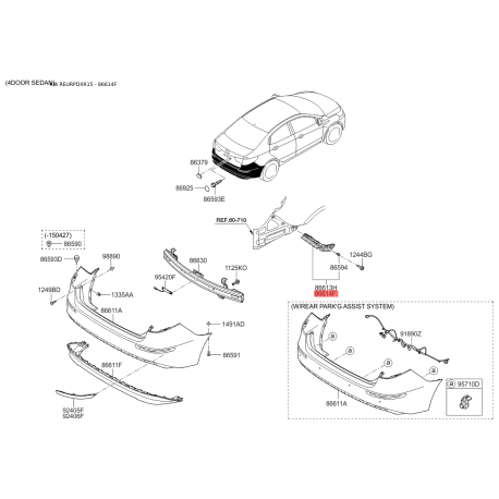 Кронштейн, буфер правый 86614-4Y200 Mobis - 866144Y200 - схема с каталога 86614F, REURPDXR15 866144Y200