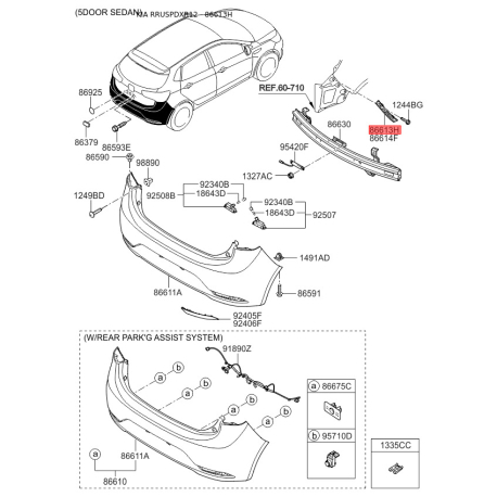 Кронштейн, буфер лівий 86613-4Y000 Mobis - 866134Y000 - схема з каталогу 86613H, RRUSPDXR12 866134Y000