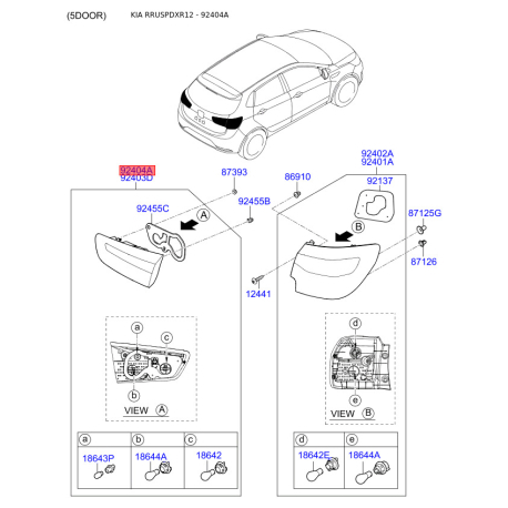 Ліхтар задній правий 92404-4X200 Mobis - 924044X200 - схема з каталогу 92404A, RRUSPDXR12 924044X200