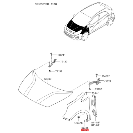 Крыло правое 66321-1W100 Mobis - 663211W100 - схема с каталога 66321, KKMAPIH15 663211W100