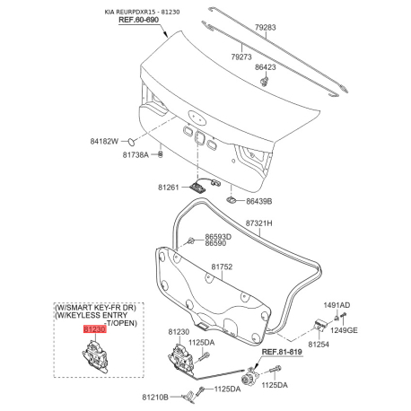 Замок кришки багажника 81230-4Y000 Mobis - 812304Y000 - схема з каталогу 81230, REURPDXR15 812304Y000