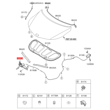 Замок капота 81130-4Y000 Mobis - 811304Y000 - схема з каталогу 81130, REURPDXR15 811304Y000