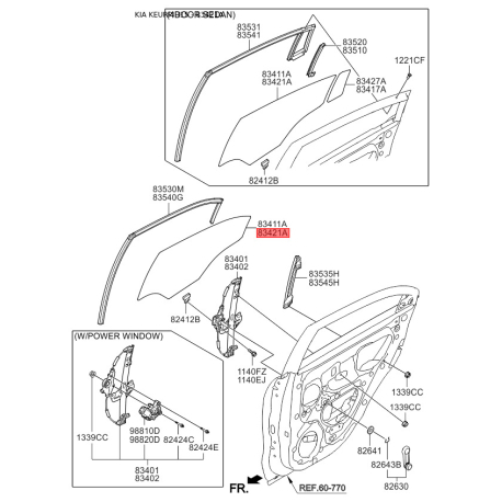 Бокове вікно дверей праве 83421-1W000 Mobis - 834211W000 - схема з каталогу 83421A, KEURPIH15 834211W000