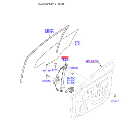 Підйомний пристрій для вікон лівий 82403-4Y010 Mobis - 824034Y010 - схема з каталогу 82401, REURPDXR15 824034Y010