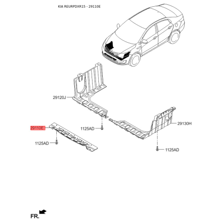 Захист двигуна / піддон двигуна передній 29110-4Y100 Mobis - 291104Y100 - схема з каталогу 29110E, REURPDXR15 291104Y100