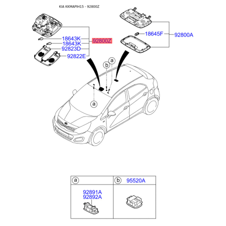 Освітлення салону 92800-1W000HCS Mobis - 928001W000HCS - схема з каталогу 92800Z, KKMAPIH15 928001W000HCS