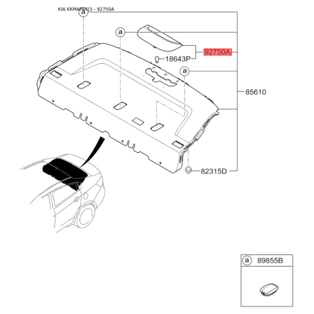 Дополнительный фонарь сигнал торможения 92700-1W210 Mobis - 927001W210 - схема с каталога 92750A, KKMAPIH15 927001W210