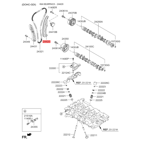 Планка успокоителя, цепь привода 24420-2B100 Mobis - 244202B100 - схема с каталога 24420, KEURPIH15 244202B100