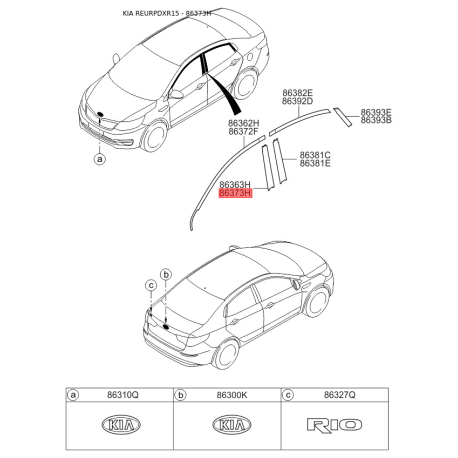 Облицовка / защитная накладка, боковина задняя правая 86373-4Y000 Mobis - 863734Y000 - схема с каталога 86373H, REURPDXR15 863734Y000