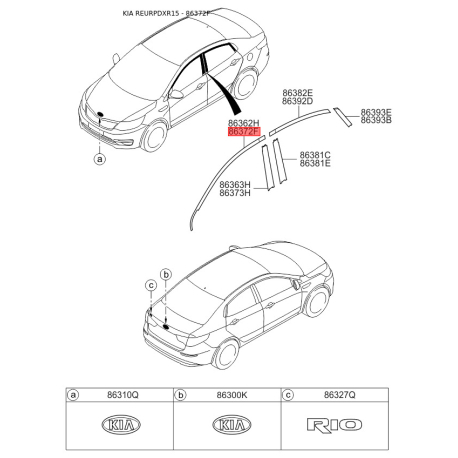 Облицювання / захисна накладка, боковина праве верхнє 86372-4X000 Mobis - 863724X000 - схема з каталогу 86372F, REURPDXR15 863724X000