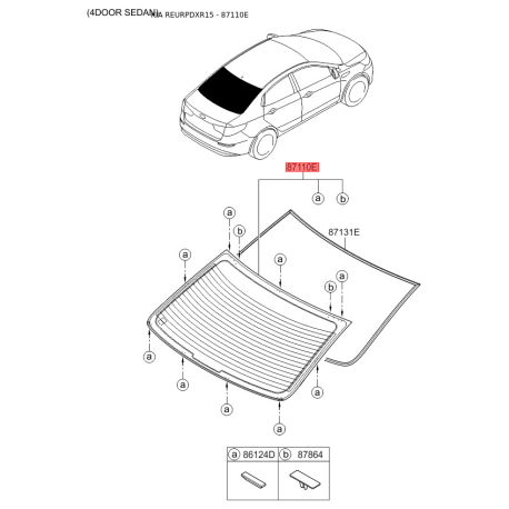 Заднее стекло 87110-4Y010 Mobis - 871104Y010 - схема с каталога 87110E, REURPDXR15 871104Y010