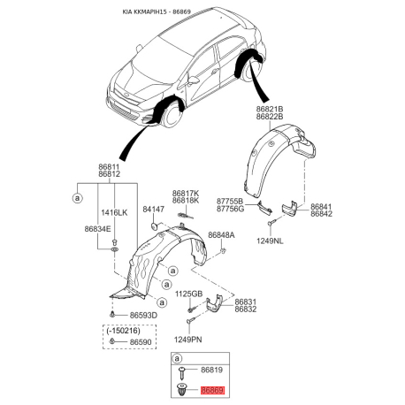 Пістон (кліпса) 86899-1W500 Mobis - 868991W500 - схема з каталогу 86869, KKMAPIH15 868991W500