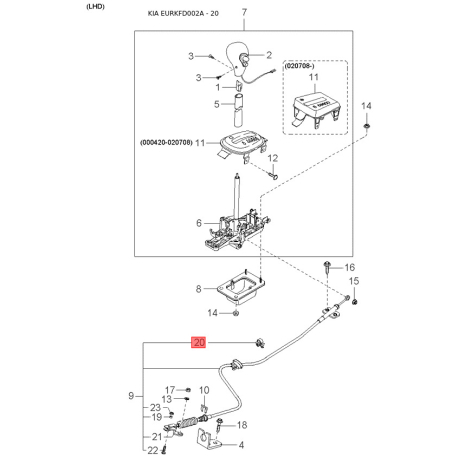 Форсунка (распылитель) омывателя ветрового стекла 0K94J-67510 Mobis - 0K94J67510 - схема с каталога 20, EURKFD002A 0K94J67510