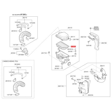 Фильтр воздушный 28113-1W000 Mobis - 281131W000 - схема с каталога 28113, KEURPIH15 281131W000