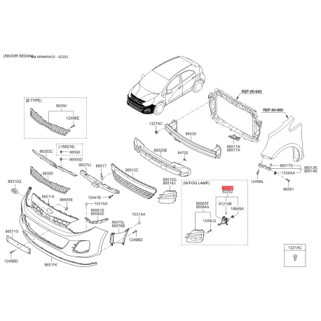 Фара противотуманная левая 92201-1W710 Mobis - 922011W710 - схема с каталога 92201, KKMAPIH15 922011W710