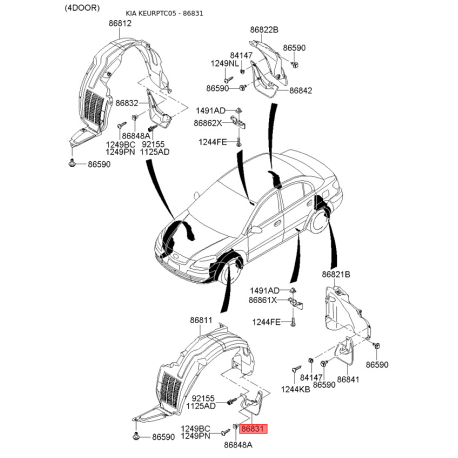 Брызговик передний левый 86831-1G000 Mobis - 868311G000 - схема с каталога 86831, KEURPTC05 868311G000