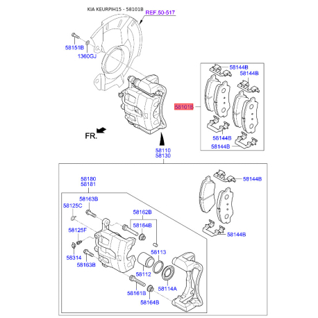 Колодки тормозные дисковые комплект S5810-11WA35 Mobis - S581011WA35 - схема с каталога 58101B, KEURPIH15 S581011WA35