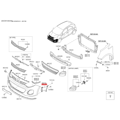 Воздуховод в бампере правый 86574-1W700 Mobis - 865741W700 - схема с каталога 86576B, KKMAPIH15 865741W700