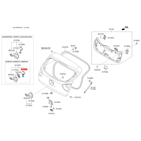 Ручка задніх дверей 81260-1W230 Mobis - 812601W230 - схема з каталогу 81750B, KKMAPIH15 812601W230