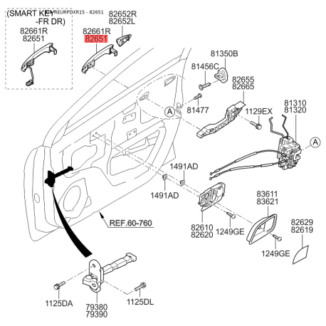 Рама ручки двери 82651-4Y050 Mobis - 826514Y050 - схема с каталога 82651, REURPDXR15 826514Y050