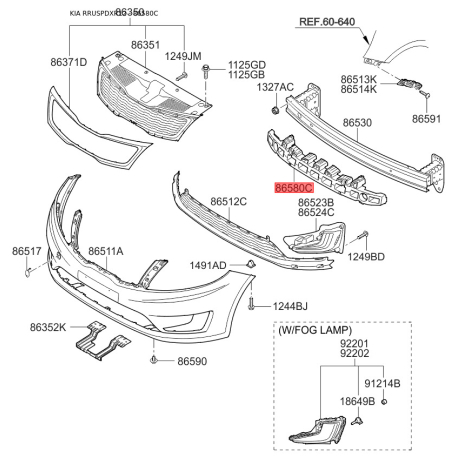 Абсорбер (піна, амортизатор) бампера 86580-4Y000 Mobis - 865804Y000 - схема з каталогу 86580C, RRUSPDXR12 865804Y000