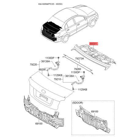 Полиця багажника 69300-1G300 Mobis - 693001G300 - схема з каталогу 69301, KKMAPTC05 693001G300