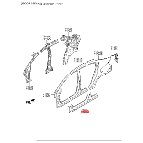 Поріг підлоги (кузов) правий 71322-1WD70 Mobis - 713221WD70 - схема з каталогу 71322, KEURPIH15 713221WD70