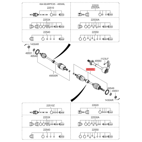 Полуось (приводной вал) левая 49500-1G115 Mobis - 495001G115 - схема с каталога 49500L, KEURPTC05 495001G115