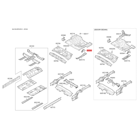 Кронштейн пола багажника левый 65594-4Y000 Mobis - 655944Y000 - схема с каталога 65594, REURPDXR15 655944Y000