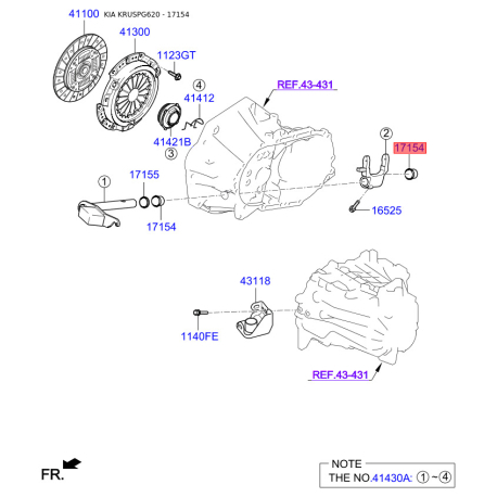 Втулка, шток вилки перемикання MF401-17154 Mobis - MF40117154 - схема з каталогу 17154, KRUSPG620 MF40117154