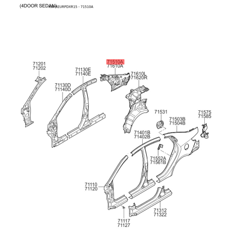 Крило задне ліве верхнє 71605-4Y000 Mobis - 716054Y000 - схема з каталогу 71510A, REURPDXR15 716054Y000