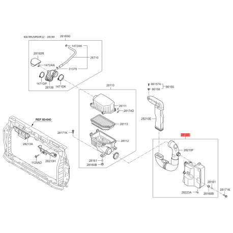 Резонатор системы впуска 28190-4Y000 Mobis - 281904Y000 - схема с каталога 28190, RRUSPDXR12 281904Y000