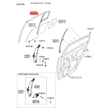 Ущільнювач (прокладка), бічне скло лівий 83531-1G200 Mobis - 835311G200 - схема з каталогу 83530M, KKMAPTC05 835311G200