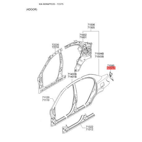 Кронштейн, задний фонарь левый 71575-1G300 Mobis - 715751G300 - схема с каталога 71575, KKMAPTC05 715751G300