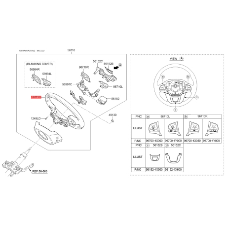Руль (рулевое колесо) голый 56111-4Y800WK Mobis - 561114Y800WK - схема с каталога 56111D, RRUSPDXR12 561114Y800WK