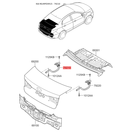 Петля двери задка (крышки багажника) левая 79210-4Y000 Mobis - 792104Y000 - схема с каталога 79210, REURPDXR15 792104Y000