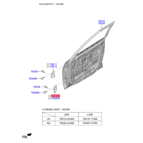 Петля боковой двери левая нижняя 79315-1Y300 Mobis - 793151Y300 - схема с каталога 79330B, IEURPTI23 793151Y300